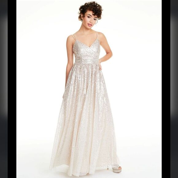 NWT Eliza J Womens Sequined Spaghetti Strap Maxi Evening Fit Flare Dress Sz 8 - Picture 1 of 15